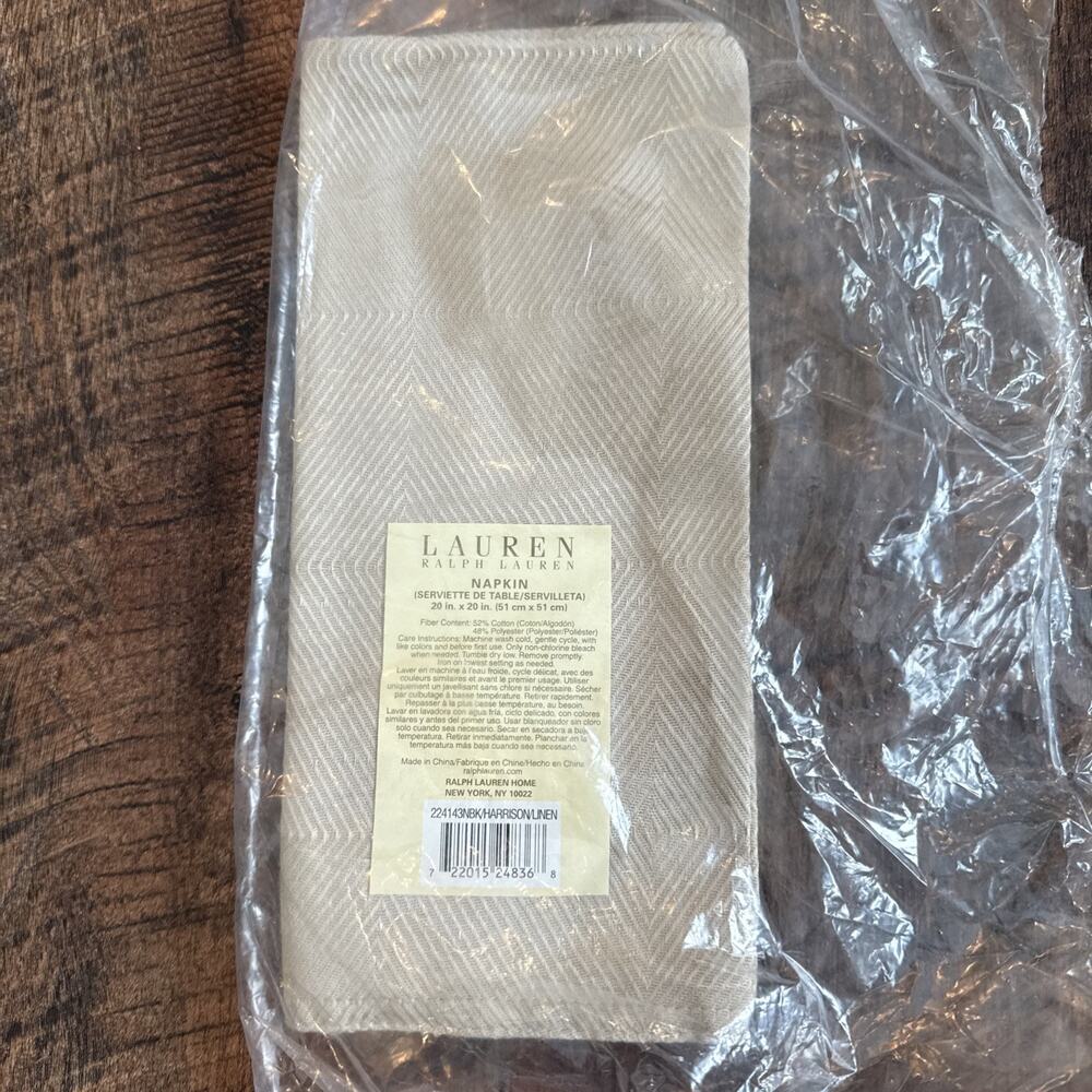 Ralph Lauren Harrison Table Linen Napkin Retired Color Taupe 20" x 20" New